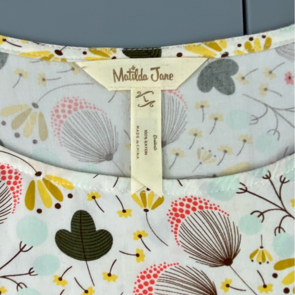 Matilda Jane Gentle Breeze Top Size L Floral Stripe Ruffle Short Sleeves Rayon - Picture 3 of 13